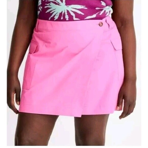 NEW Future Collective Size 26 Pink Cargo Pockets Mini Wrap Skirt Cotton Blend - Picture 1 of 9